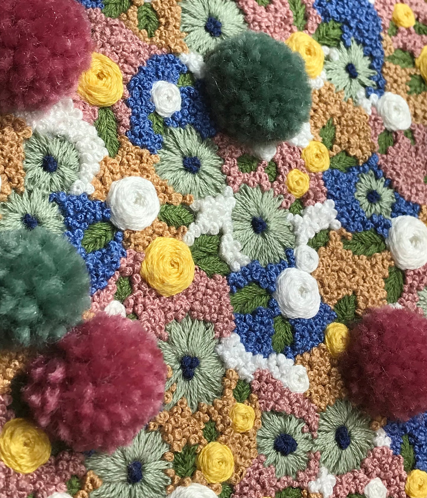 Blue, Green and Pink Floral Embroidery