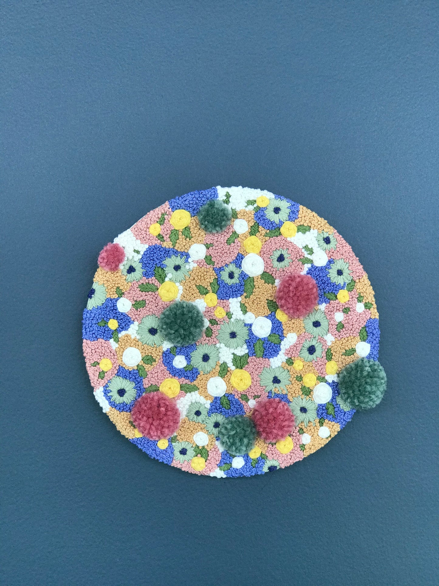 Blue, Green and Pink Floral Embroidery